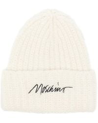 Moschino - Logo-Embroidered Ribbed Beanie Hat - Lyst