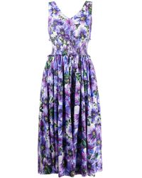 Dolce & Gabbana Plooi-jurk Met Bloemenprint - Paars