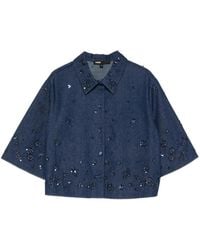 Maje - Embroidered Cropped Denim Shirt - Lyst