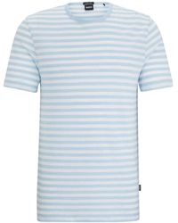 BOSS - Striped Cotton-Linen T-Shirt - Lyst