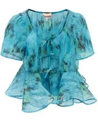 Ganni - Printed Peplum Blouse - Lyst