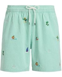 Polo Ralph Lauren - Embroidered Striped-Pattern Swim Shorts - Lyst