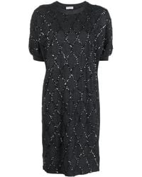 Brunello Cucinelli - Sequin-Embellished Diamond-Pattern Mini Dress - Lyst