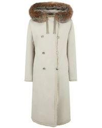 Moorer - Fur Collar Double-Breasted Coat - Lyst