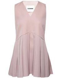 Jil Sander - V-Neck Pleated Wool Top - Lyst
