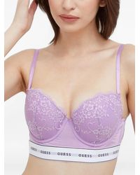 Guess - Lace-Panel Logo-Band Bra - Lyst