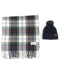 Barbour - Tartan-Print Pompom Beanie Hat And Scarf Set - Lyst
