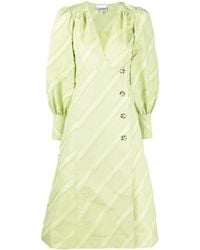 Ganni - V-Neck Long-Sleeve Dress - Lyst