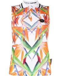 Philipp Plein - Floral-Print Sleeveless Cotton Polo Top - Lyst