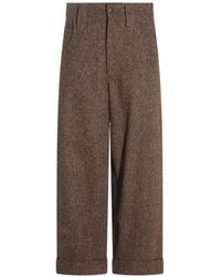 Brunello Cucinelli - Wool-Blend Tweed Wide-Leg Trousers Featuring Turn-Up Hems And Monili Chain Detail - Lyst