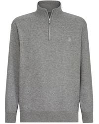 Brunello Cucinelli - Cashmere Jersey Sweater With Half Zip And Embroidered Logo - Lyst