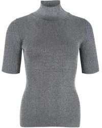 Missoni - Ribbed Knit Top With High Neck And Short Sleeves - Lyst
