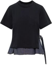 Sacai - Denim-Panelled Cotton T-Shirt - Lyst