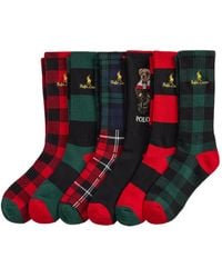 Polo Ralph Lauren - Lot De Six Paires De Chaussettes En Coton À Carreaux Et Logo Polo Bear - Lyst