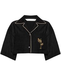 Palm Angels - Cropped Linen Bowling Shirt - Lyst