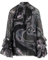 PUCCI - Abstract-Print Ruffled Blouse - Lyst