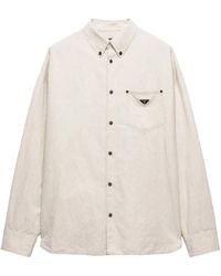 Prada - Triangle-Logo Regular-Fit Cotton And Linen-Blend Chambray Shirt - Lyst