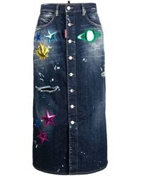 DSquared² - Distressed Patch-detail Denim Skirt - Lyst