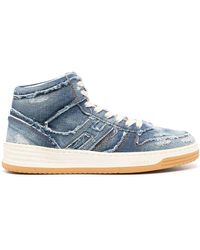 Hogan - Distressed Denim High-Top Sneakers - Lyst