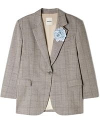 Sandro - Flower-Brooch Checked Blazer - Lyst