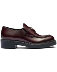 Prada - Chocolate Brushed Leather Loafers - Lyst