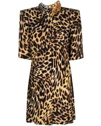 Stella McCartney - Chain-embellished Neck Leopard Print Dress - Lyst