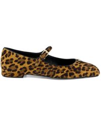 Prada - Leopard-Print Mary Jane Ballet Flats - Lyst