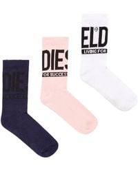 DIESEL - Skm-Ray Cushioned Ribbed Logo Socks (Pack Of Three) - Lyst