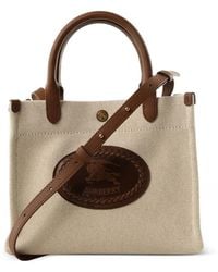 Burberry - Mini Clovelly Logo-Patch Leather-Trim Tote Bag - Lyst
