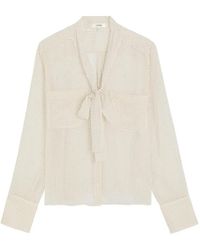 FRAME - Tie-Neck Polka-Dot Top - Lyst