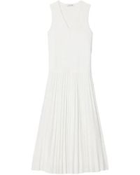 Lacoste - V-Neck Pleated Midi Dress - Lyst