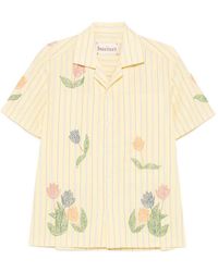 BAZISZT - Floral-Embroidered Striped-Pattern Shirt - Lyst