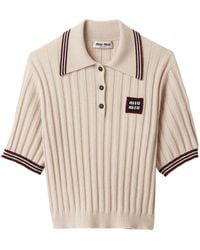 Miu Miu - Geripptes Poloshirt Aus Kaschmir - Lyst