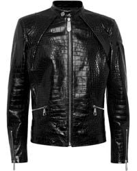 Philipp Plein - Leather Moto Jacket Cocco Print - Lyst