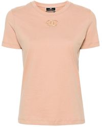 Elisabetta Franchi - Katoenen T-shirt Met Logoplakkaat - Lyst