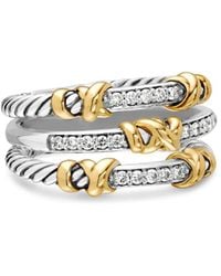 David Yurman - Petite Helena Wrap Three Row ダイヤモンド リング 12mm 18kイエローゴールド&スターリングシルバー - Lyst