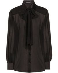 Dolce & Gabbana - Pussy-Bow Silk Chiffon Shirt - Lyst