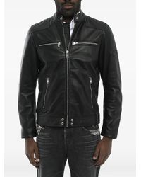 DIESEL - Embossed-Logo Leather Jacket - Lyst