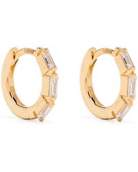 Suzanne Kalan - 18kt Yellow Gold Bold Triple Diamond Small Hoop Earrings - Lyst
