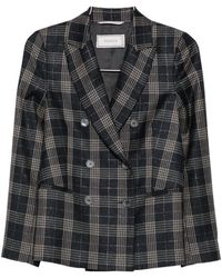 Peserico - Check-Pattern Double-Breasted Blazer - Lyst