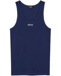 Versace - Logo-Embroidered Ribbed Tank Top - Lyst