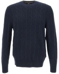BOSS - Cable Knit Crew Neck Sweater - Lyst