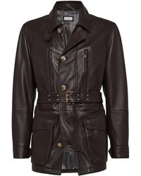 Brunello Cucinelli - Belted Full-Grain Leather Jacket - Lyst