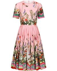 Dolce & Gabbana - Floral-print Short-sleeve Midi Dress - Lyst