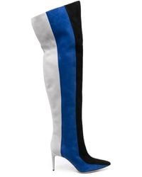 Manolo Blahnik - Striped Suede Thigh-High Pointed Boots - Lyst