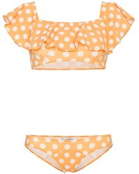 Lisa Marie Fernandez Mira Polka Dot Print Flounce Bikini - Yellow