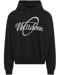 we11done - Logo-Print Dropped-Shoulder Hoodie - Lyst