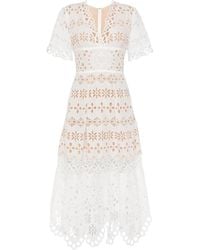 Elie Saab - Midikleid Mit Lochstickerei - Lyst