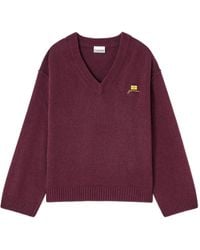 Ganni - Jersey con logo y cuello en V - Lyst