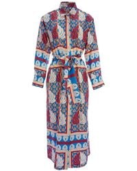 ODEEH - Graphic-Print Belted Shirt Midi Dress - Lyst